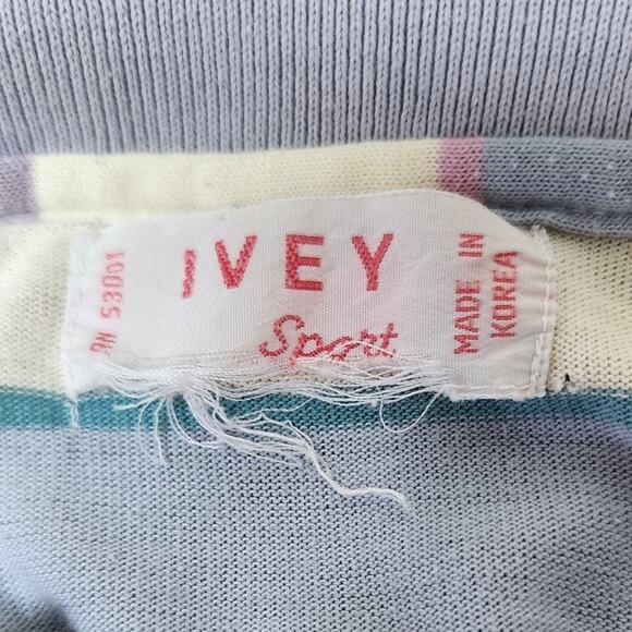 Ivy Sports White, Purple, Green, Pink Striped Blouse with snaps Women's Size LG - Picture 7 of 7